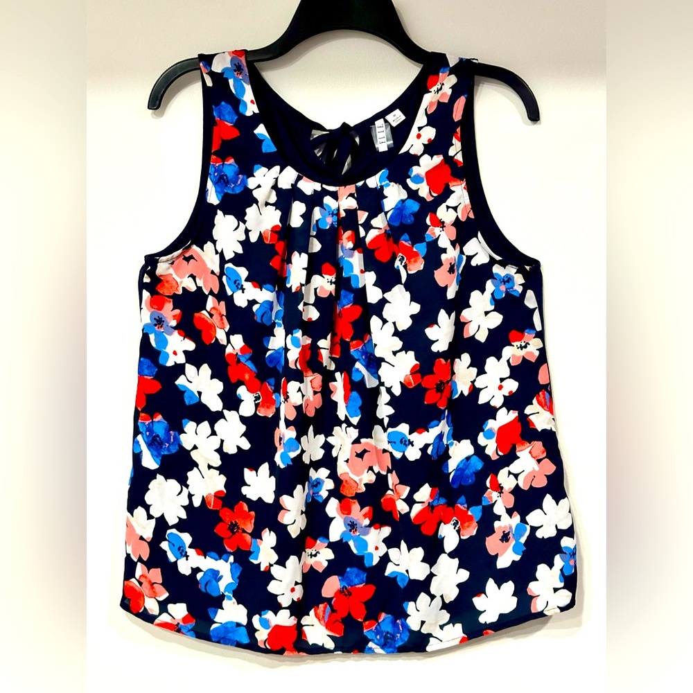 ELLE Women Navy Floral Sleeveless Causal Summer Soft Tank Top